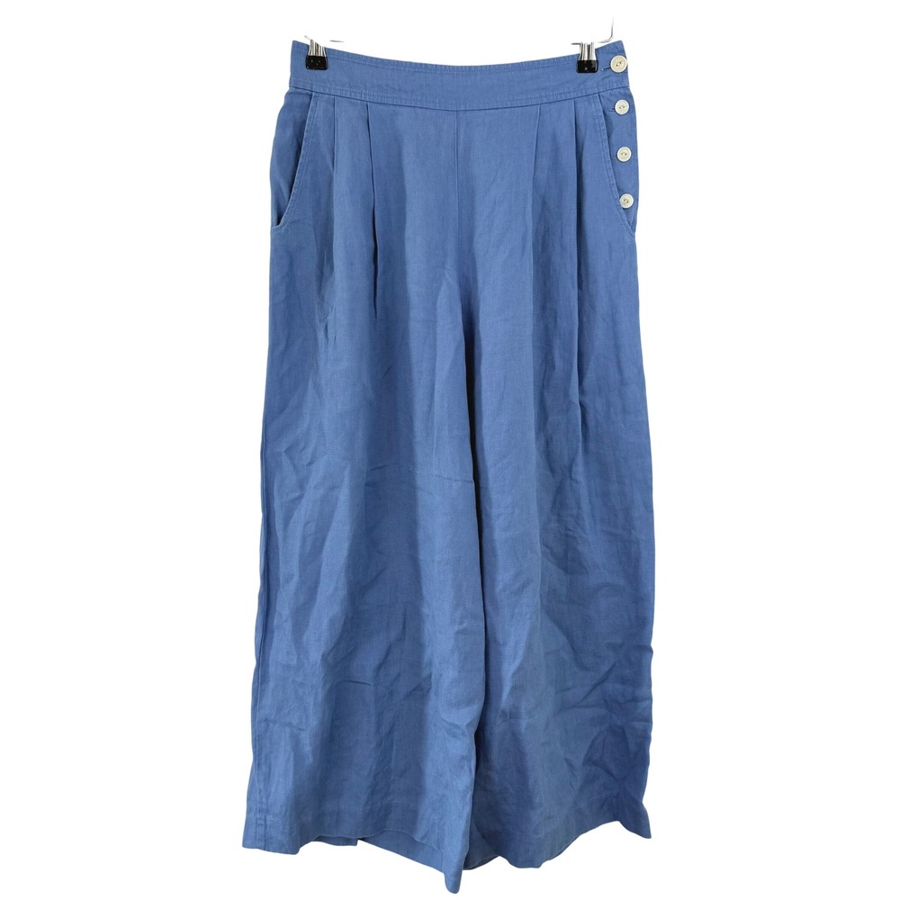 Outerknown ECLIPSE PLEATED Linen Wide Leg Pants Sailor Button Coastal‎ WOMEN 4 - Picture 2 of 13